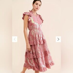 Free People Pink Metallic Tiered Midi Dress